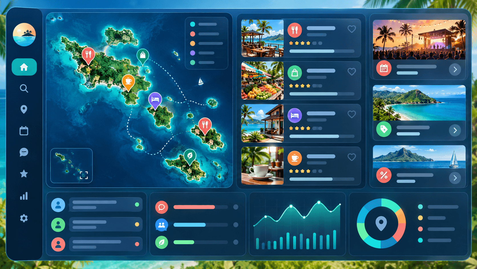 Tableau de bord Hub-Antilles Pro avec visibilité locale, offres et événements