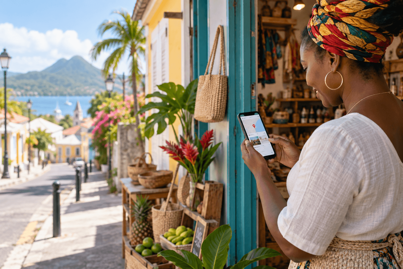 Commerçante consultant la présence locale de sa boutique sur mobile