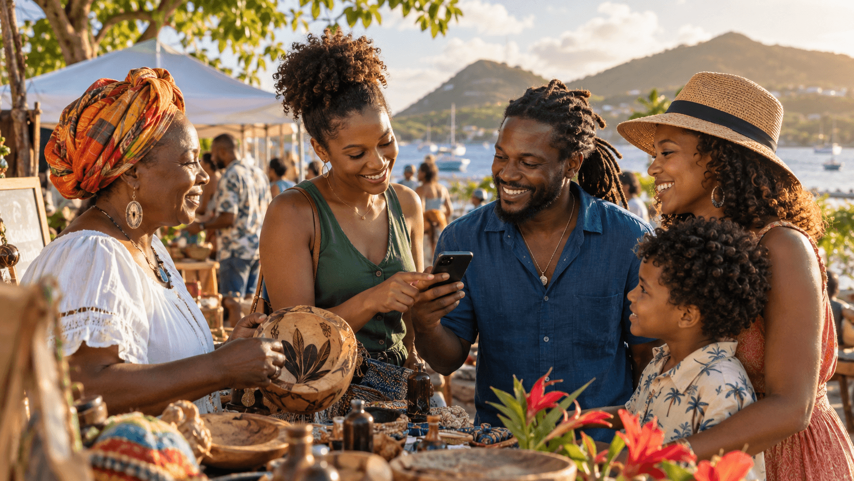 Habitants et acteurs locaux échangeant lors d’un rendez-vous communautaire Hub-Antilles